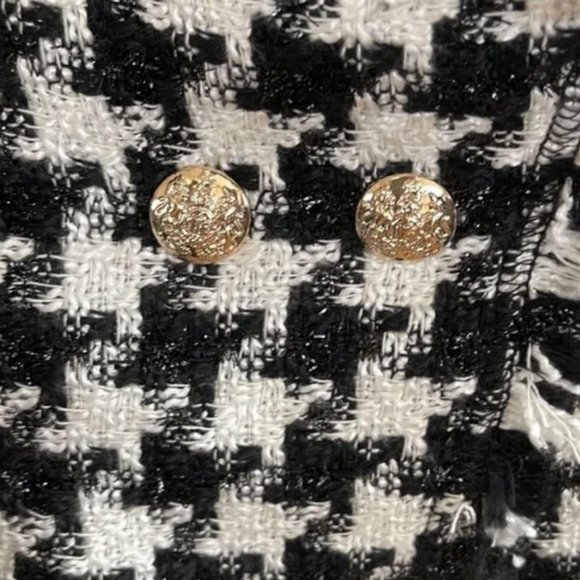 NWOT Rachel Zoe Black & White Houndstooth Bouclé Jacket Small Tweed Plaid - Picture 6 of 7